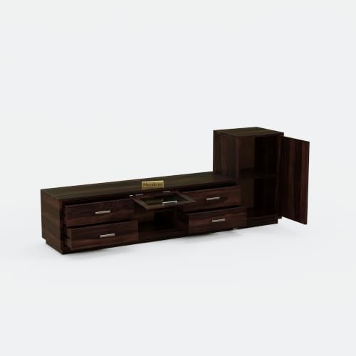 Image of Sheesham Wood Wooden tv Unit for Living Room 55 inch TV Furniture - Entertainment Unit Solid Wood tv Table for Living Room 55 inch TV Console with 4 Drawers, 4 Shelves