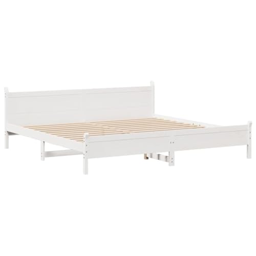 vidaXL Massivholzbett, Holzbett ohne Matratze, Bettgestell mit Kopfteil Lattenrost, Bett Doppelbett für Schlafzimmer, Weiß 180x200cm Kiefernholz