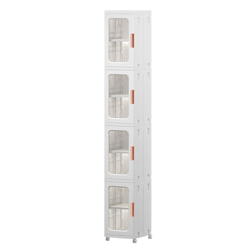 MOSAMNI Slim Tall Bathroom Storage Cabinet with Doors and Shelves, 4-Tiers Narrow Bathroom Storage for Small Spaces, White