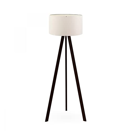 Lámpara de pie trípode oscuro con pantalla 100% mdf, crema, colección Tanganica, 21x38x140, casquillo E27 Max 60 W