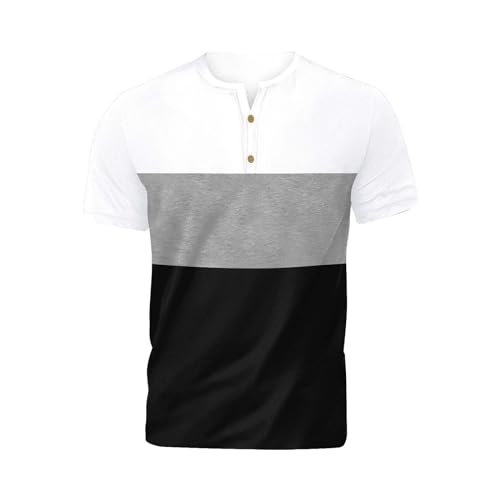 Mens Henley Tshirts Casual Color Block Crewneck Short Sleeve Tops Summer Fashion Loose Fit Comfy Running Sports Shirt3