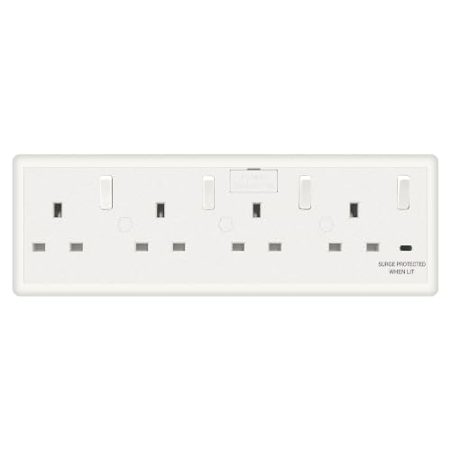 Evoges 1 to 4 Gang Switched Socket Converter with Surge Protection Converts Single or Double 1G 2G to 4 Way Wall Socket 13A Fused