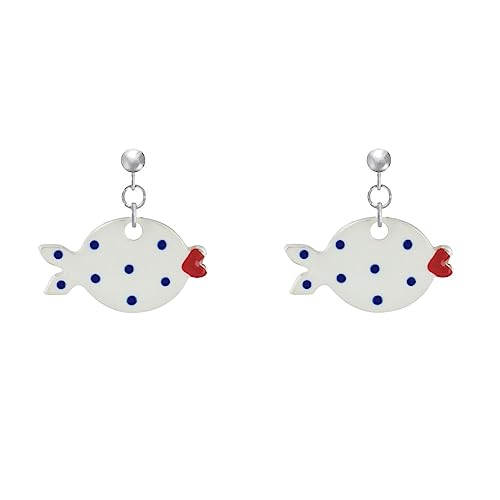 Boucles d'Oreilles Argent 925 Petit Poisson Émaillé Puces d'Oreilles Pois - 2