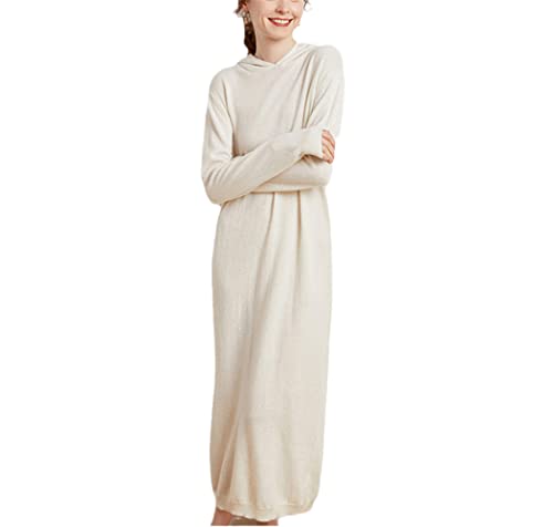 Robe longue en tricot 100% cachemire blanc de qualité supérieure en taille L