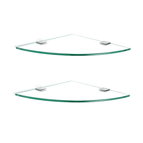 Estante esquinero de cristal templado triangular para baño con soportes de metal pulido, estante de 30 cm para almacenamiento de baño.