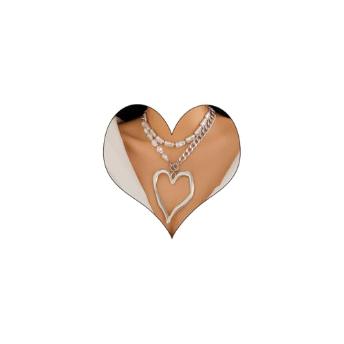 VIYPDRST Chunky Heart Necklace for Women,Gold Statement Choker Necklaces Trendy Big Heart Pearl Layered Chain Choker Fashion Statement Necklace Jewelry