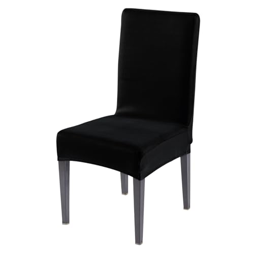 Image of HOKIPO 'SereneSolids' Stretchable 140 GSM Dining Chair Cover, Fully Covered - Set of 1, Black (AR-6246-BLK)