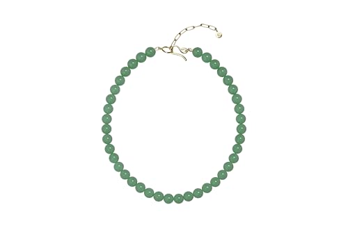 Collier de Perles d'Aventurine Verte - Collier d'Or Perles Rondes et Lisses - Bijoux Semi Précieux en Pierres Gemmes - Bijoux de Superposition en Perles Vertes