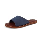 CUSHIONAIRE Carly Slip On Womens Slides – Open Toe Flat Summer Sandals for Women with Memory Foam, NAVY 8.5