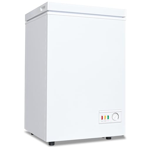 Chest Freezer 3.5 Cu. Ft Mini Deep Freezer, Compact and Efficient, Adjustable Temperature, Fast Cooling, and 2 Baskets Included - Perfect for Home, Supermarket, Storage Room, Garages