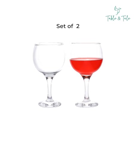Image of Table & Tale Barone 490 ml Wine Glass Set of 2 from Brazil | Crystal Red & White Wine Glasses for Home, Bar, Parties | Elegant Stemware for Cabernet, Pinot Noir, Chardonnay & More