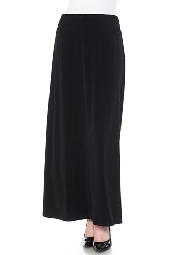 LEEBE Women and Plus Size Rushed Waist A-Line Casual Maxi Skirt (Small-5X) ((30-32), 25Black, 5X)