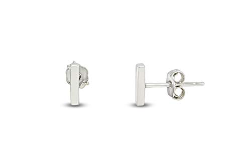 14K White Gold Plated 925 Sterling Silver Post Short Dainty Mini Bar Stud Earrings for womens