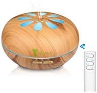 Diffuserlove Diffuser 550ML Ultrasonic Remote Control Essential Oil Diffuser Wood Grain Cool Mist Humidifier with 7 Color LED Lights Waterless Auto Shut-off for Home Bedroom Yoga Office (Yellow)