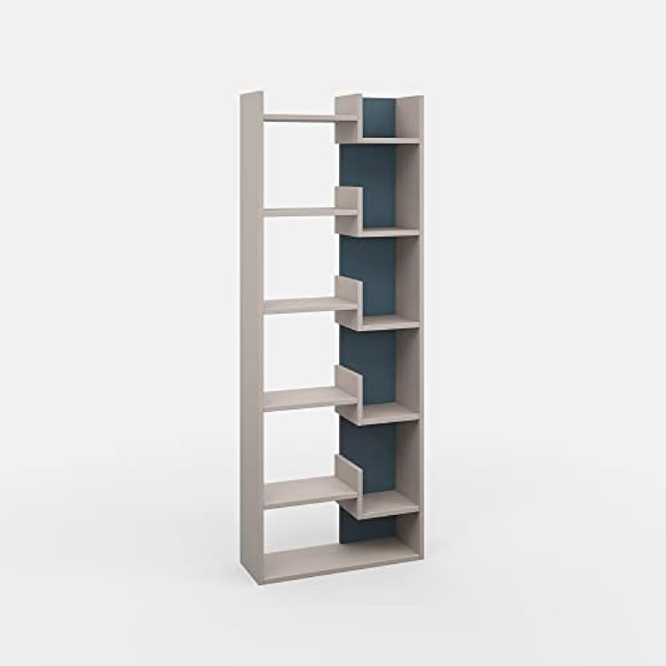 Ada Home Decor Bonaparte Bookcase, 64.17'' x 53.4'' x 8.66'', Light Mocha & Turquoise