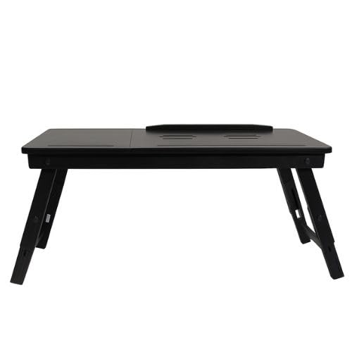 Image of Wooden Laptop Table Standard Adjustable Study Table with Laptop, Portable Lap Desk, Multifunctional Bed Table with Drawer and Folding Legs (Black)