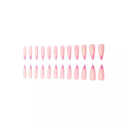 Image of Pink Ombre French Tip Press on Nails Long Stiletto Fake Nails 3D Swirl False Nails with Design Glossy Glue on Nails Artificial Acrylic Full Cover Nude Stick on Nails for Women Summer Manicure 24Pcs