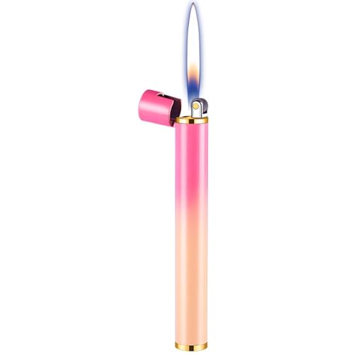 mnopx Encendedor de Rueda Ultrafino, Llama Suave y Delgada, Encendedor de Bolsillo con Forma de bolígrafo, Llama Ajustable y Reutilizable, Adecuado for Asar Velas.(Pink)