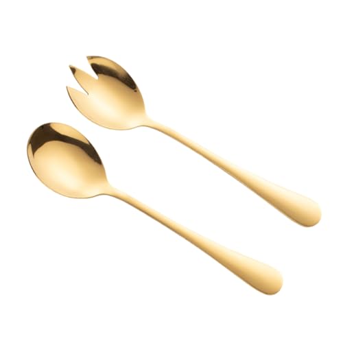 GALPADA 2 piezas Cucharas de Ensalada Inoxidable Duales de Color Dorado para Servir Frutas y Ensaladas Utensilios Cómodos y para Cocina y Comedor