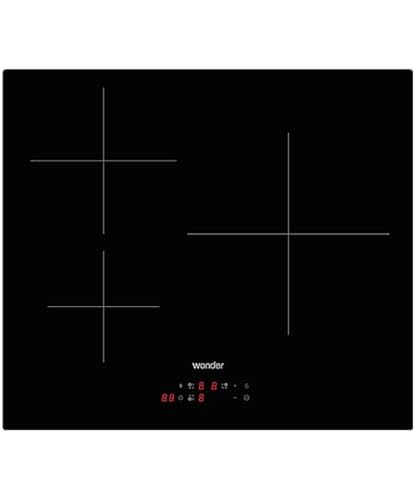 Wonder Placa de Inducción Cristal negro WI3602B. Potencia máx. 6700 W, 3 Zonas de Cocción, 9 Niveles de Cocción, Control Táctil, Función Turbo, Bloqueo y Autodesconexión de Seguridad