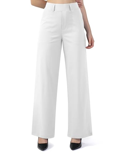 JOYCATCH Womens Wide Straight Leg Work Pants Pull On Dress Pants Business Casual Trousers Slacks with Pockets White