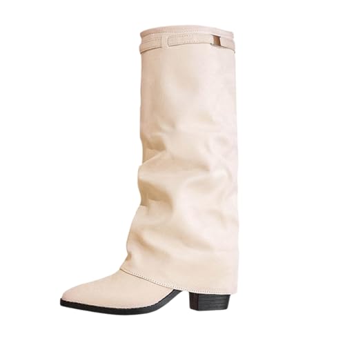 Bottines mi-mollets pour femme talon confortable bout pointu hiver