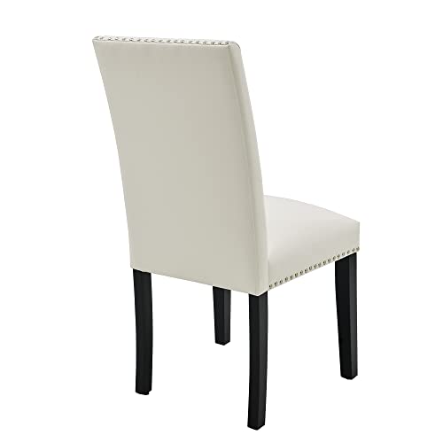 Moderion Parsons Dinning Chairs Set Of 2 With Nail-Heads Trim, Faux Leather Kitchen Upholstered Seat, Wood Legs, 39'' X 25'' X 19'', Holds 300 Lbs, Easy Assembly Ivory White Cy1122Wt, Cy-1122-Wt #TOP4