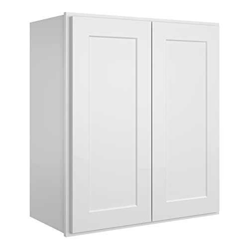 ROOMTEC Wood Wall-Mounted Cabinet,RTA Bathroom Medicine Cabinet with Adjustable Shelves and 2 Soft-Close Doors,Laundry Storage Cabinet for Bathroom,Kitchen,Living Room 12' D*24' W*30' H,Shaker White
