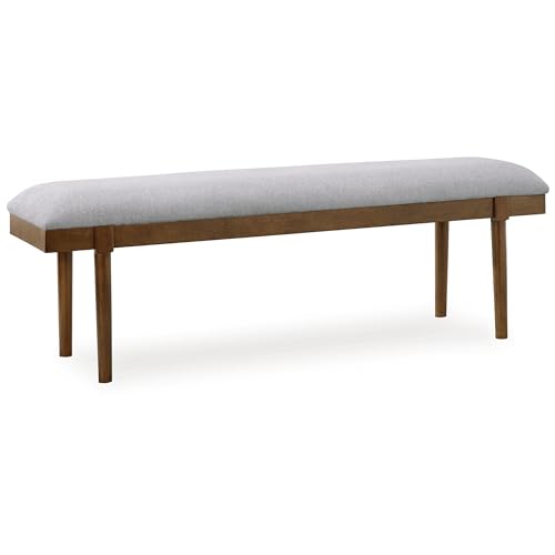 Signature Design by Ashley Lyncott Casual 59' Upholstered Dining Bench with Solid Wood Frame, Light Gray & Light Brown