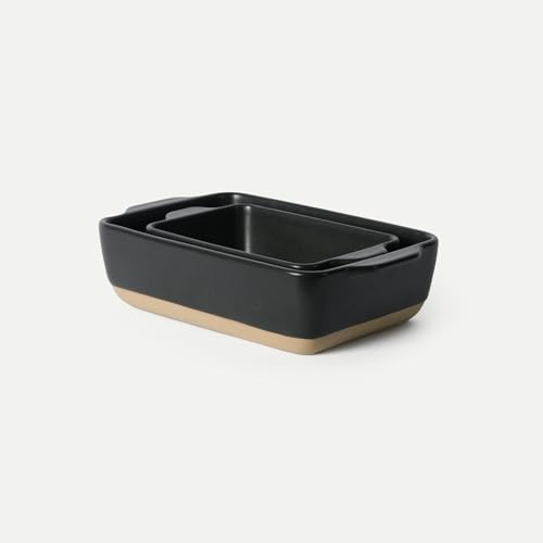 Image of Mora Ceramic Set of 2 Baking Dishes For Casserole, Banana Bread, Brownies, Broiling, Roasting, and Baking. 7x11 in and Loaf Pans - Porcelain Serving Bakeware from Oven to Table. Freezer Safe - Liquorice