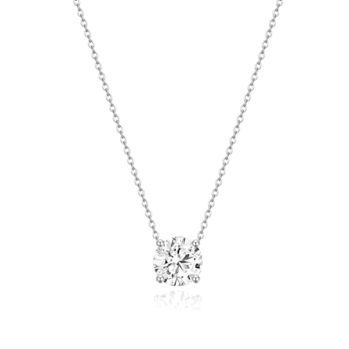 EAMTI 925 Sterling Silver Necklace for Women 0.5/0.8/1CT Round Cut Cubic Zirconia CZ Solitaire Necklace Dainty Jewelry Gifts for Women Extenders with Lobster Clasp Gifts Anniversary Day 16 Inch
