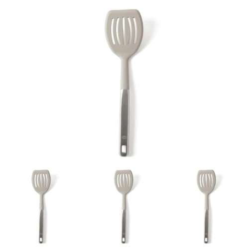Image of Calphalon Prime Slotted Turner,Kitchen Flipping Spatula,SlottedSpatula -Silicone Head & Stainless Steel Handle,Heat Resistant Nonstick Cookware-Flipping & Draining (Taupe), Slotted Turner (Pack of 4)