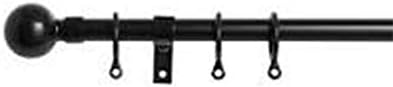 Home Harmony® Caprice Diamante 16-19mm Telescopic Extendable Metal Curtain Pole Set, Brushed Silver Black White (Plain Black, 180-320 cms)