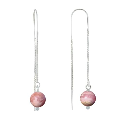 Boucles d'oreilles chainette argent 925 rhodochrosite pendantes pour femme