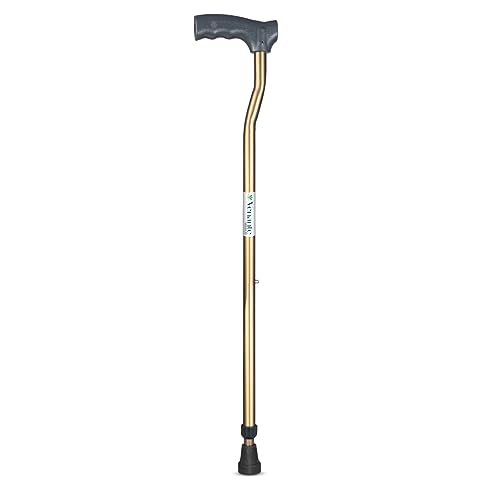 Venante L Shape Walking Stick, with Adjustable Height, Lightweight Walking Stick (Gold)