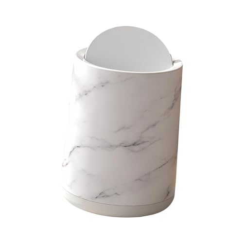 Generic Marble Bathroom Trash Can Household Trash Bin Garbage Container Removable Inner for Office, White Large, Optional