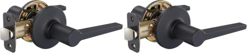 Image of Amazon Basics Manchester Passage Lever Door Handle - Keyless, Reversible, Fits 1-3 /8 inch to 1-3 /4 inch Doors, Adjustable Latch, Matte Black, 2-Pack