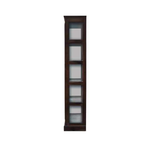 Image of Book Shelf Wooden with Door, Bookshelf with Glass Door for Home Library, Solid Wood Bookcase Wooden Crockery Cabinet for Kitchen - Walnut Finish