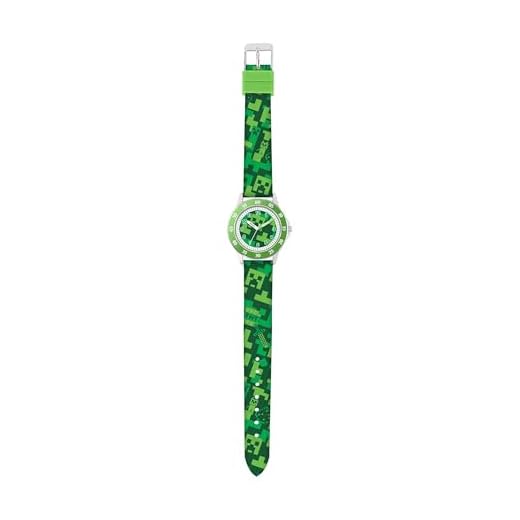 Minecraft Creeper MIN9033 - Reloj de cuarzo con correa impresa verde, verde, Moderno