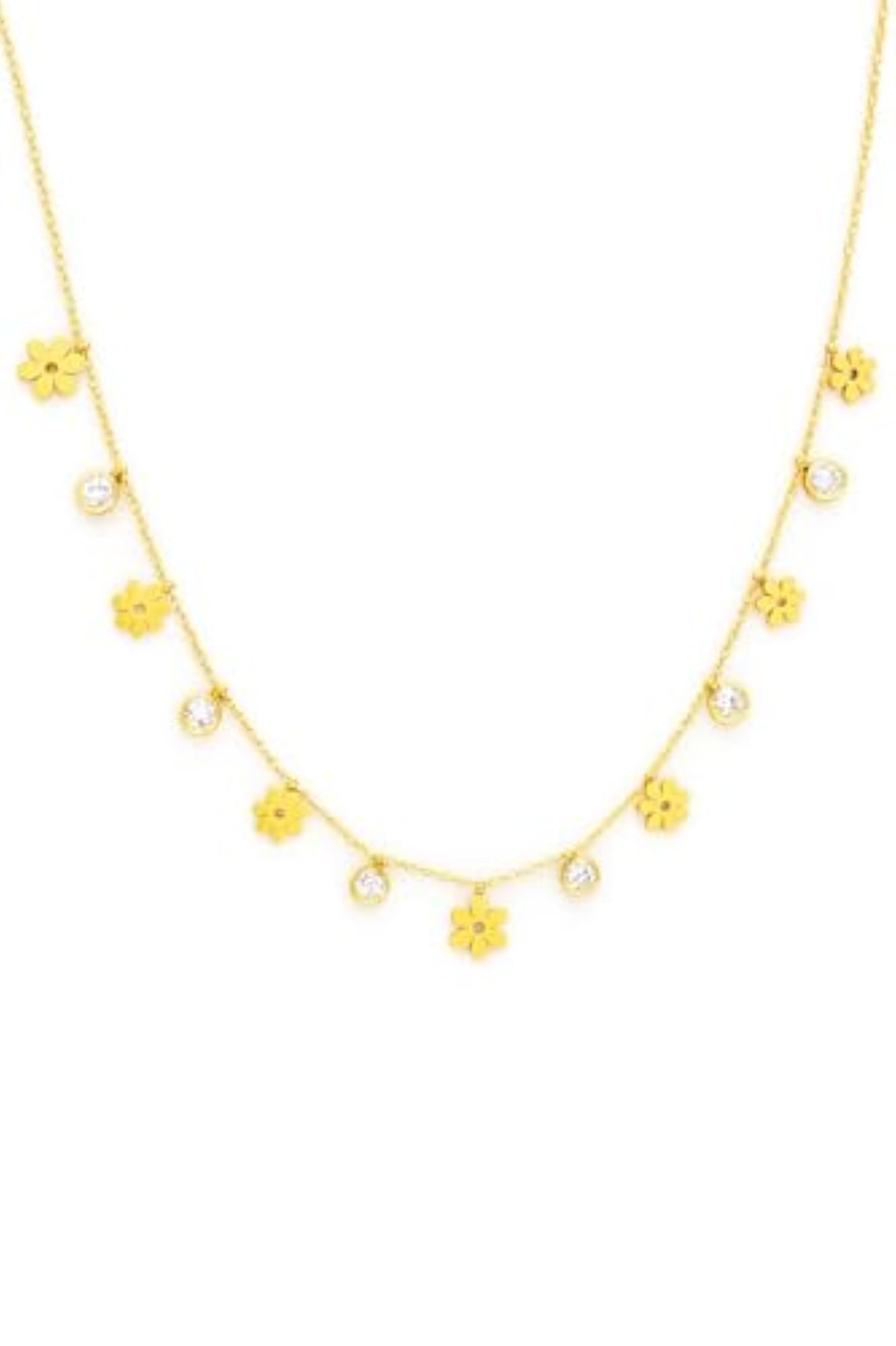 Women's Gold Flower Charm Pendant Necklace with AD Diamonds