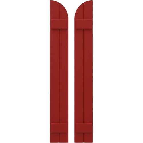 Ekena Millwork ARW101BQ207X55BRH Americraft Two 2 Exterior Real Wood Joined Board-n-Batten Shutters w/Arch Top (Per Pair), 55-in. H, Fire Red