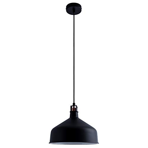 Paco Home Luminaria Suspensión Colgante Cocina Mesa Comedor Industrial 1,5m Cable Textil E27, Bombilla: Sin bombillas, Color: Negro-Blanco-Cobre