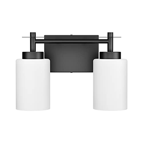 Image of Aipsun Black Bathroom Vanity Lights Fixtures Vintage 2 Lights Sconces Industrial Vanity Lighting Fixtures Milky Glass Shades(Exclude Bulb)