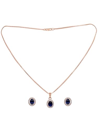 Juego de joyas hechas a mano DMZ-2719 azul, blanco y latón chapado oro rosa para mujer talla S