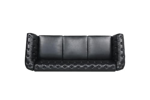 Image of WOODEN WORLD Modern & Classic Leather Sofa Set - Luxurious Comfort, Stylish Design, and Durable Build (Black, 3 Seater)