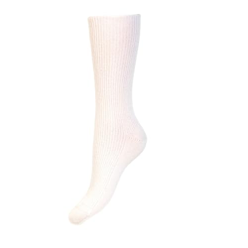 Womens Cashmere Bed Socks Luxury Soft Lounge & House Footwear for Ladies | Warm Cosy Cashmere Comfort | Made in Scotland (UK 47) (Chalk)