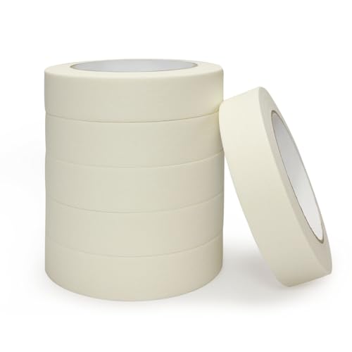 Nutoko Cinta para enmascarar 6 rollos de cinta de papel de 25 mm x 50 m para pintar y enmascarar. Adhesivo sin dejar residuos