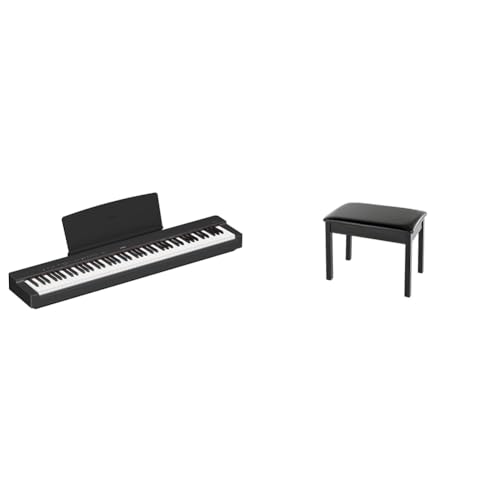 Yamaha P225B, 88-Key Weighted Action Digital Piano with Power Supply and Sustain Pedal, Black (P225B) & BB1 Padded Wooden Piano Bench - Black