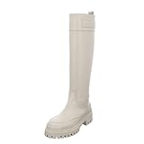  Marc Cain Damen Stiefel Schuhe Langschaftstiefel Logoschriftzug Glattleder Elegant Klassisch Uni Plateaustiefel