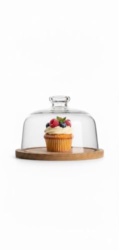 Genérico Quesera Premium con Tapa de Cristal Transparente y Base de Madera Natural – Expositor Elegante 24x12 cm para Quesos, Tartas, Postres y Aperitivos – Regalo Gourmet Ideal para Cocina y Mesa